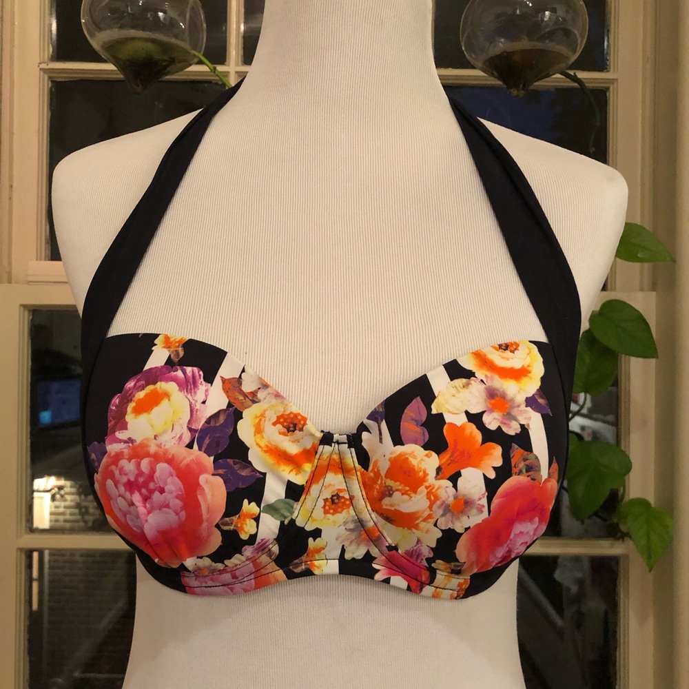 Everything but water black floral stripe bikini